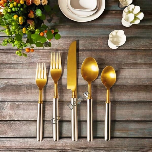 Resin Handle Black and White strip Flatware set - Image 3