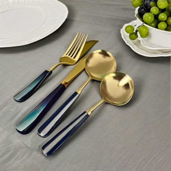 Resin Handle Black and White strip Flatware set - Image 4