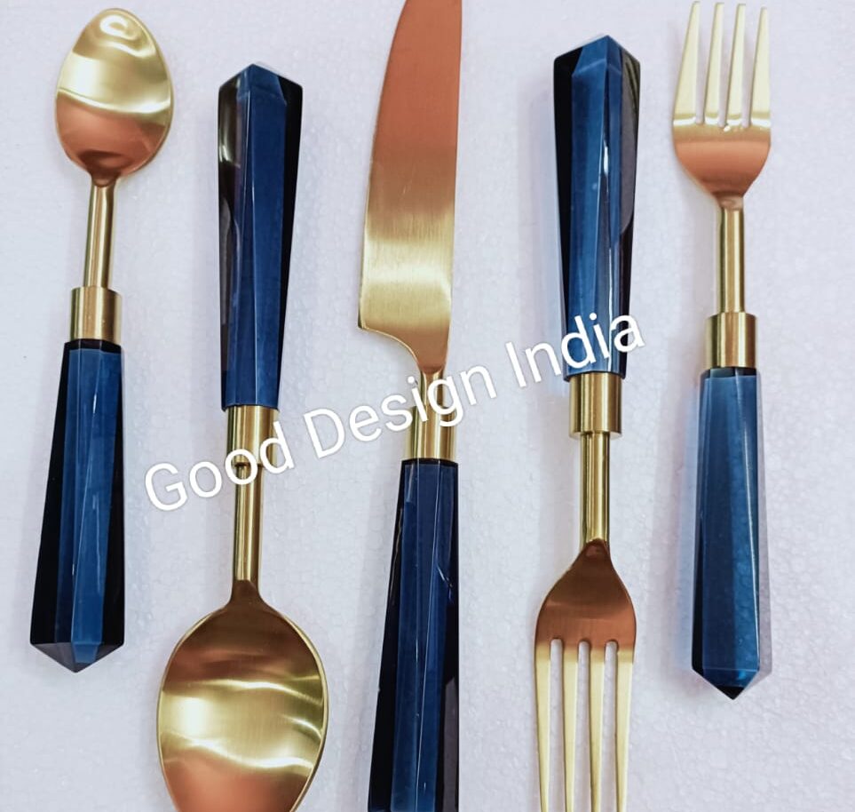 Blue Acrylic Handle Gold & Silver PVD Cutlery Set