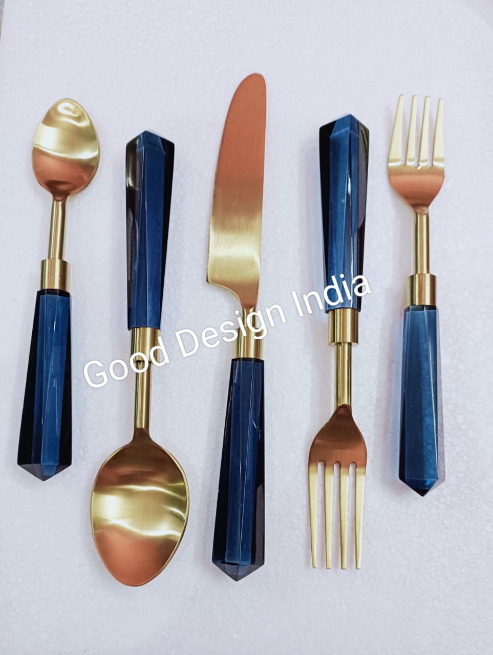 Blue Acrylic Handle Gold & Silver PVD Cutlery Set